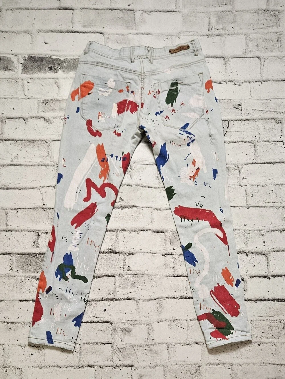 Paint Splatter Graphic Jeans Streetwear Slim Fit Denim Pants 34